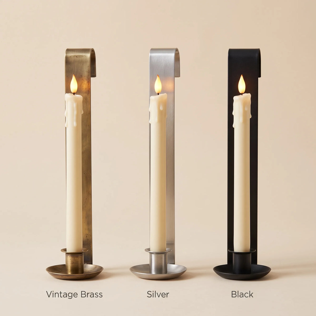 Candle holders in Vintage Brass, Silver and Black